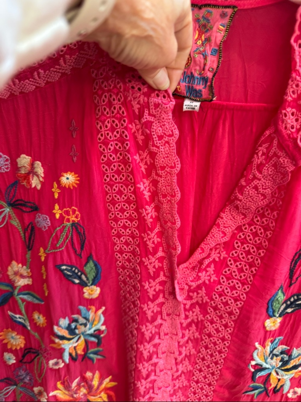 Johnny Was Fuchsia Embroidered Floral V-Neck Blouse - Picture 5 of 5